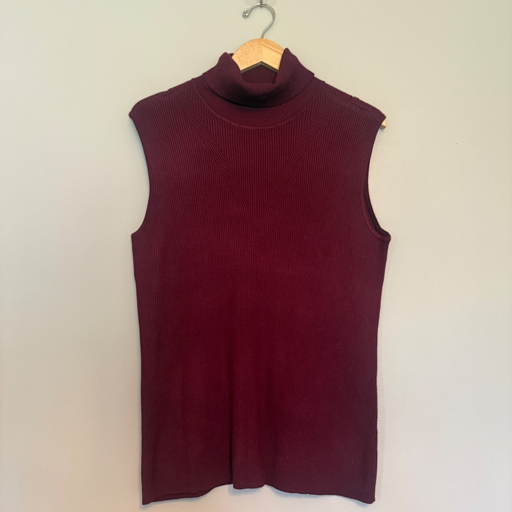 Cato Womens Plus 22/24W Burgundy Ribbed Sleeveless Turtleneck Sweater Shell